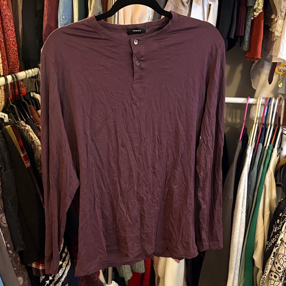 Theory Long-Sleeve Henley in Plum
